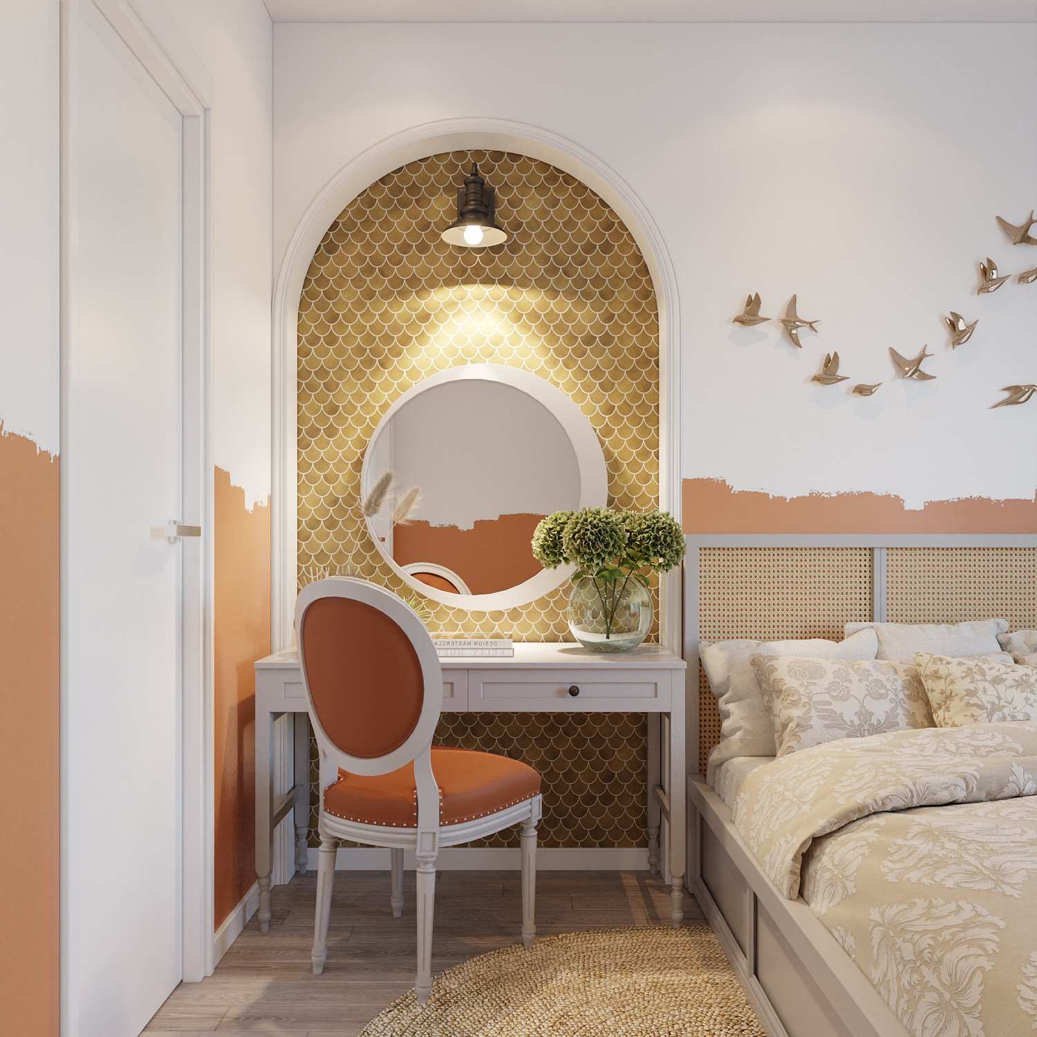 Sơn tường phòng ngủ được pha màu một cách tinh tế, tự nhiên.