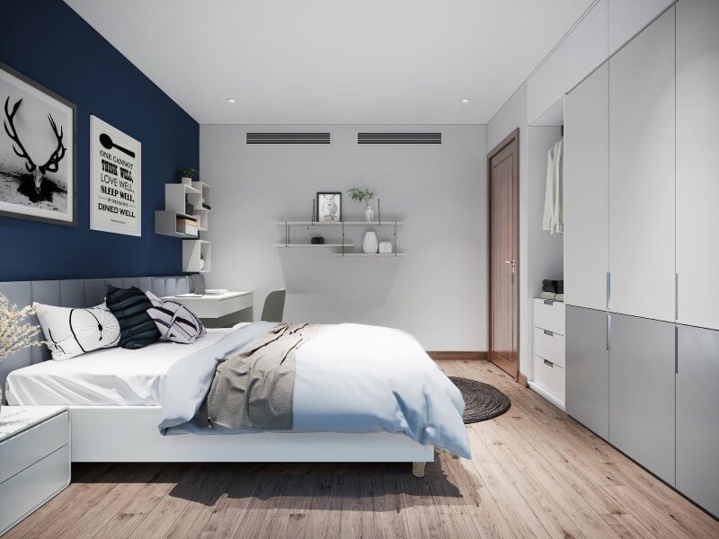 Mẫu thiết kế nội thất phòng ngủ dành cho con trai tuổi vị thành niên. Gia chủ có thể linh hoạt thay đổi cách bài trí về sau.