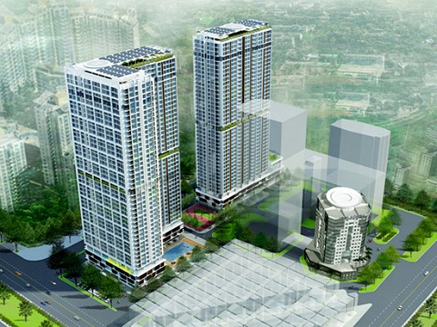 phối cảnh một dự án bất động sản với các tòa chung cư cao tầng