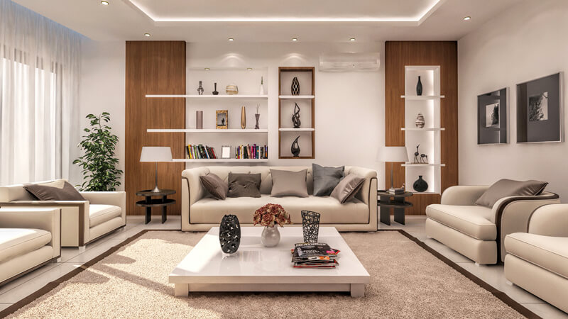 Không gian phòng khách rộng rãi, thiết kế nội thất hiện đại sang trọng với bảng màu be sữa nhẹ nhàng, tinh tế, gây thiện cảm ngay từ cái nhìn đầu tiên.