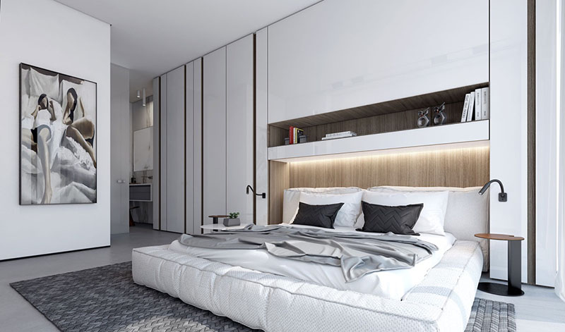 Phòng ngủ master được thiết kế theo lối hiện đại tối giản, vừa thanh lịch, vừa đảm bảo đầy đủ tiện nghi sử dụng hàng ngày.