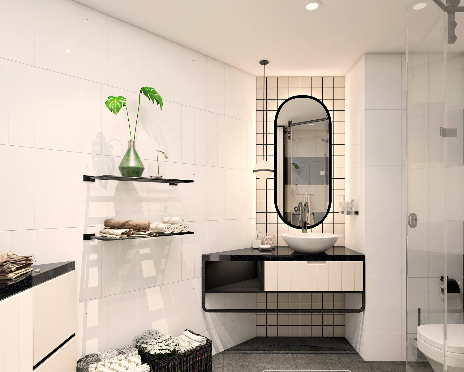 Phòng vệ sinh được thiết kế khoa học, tận dụng tối đa diện tích mà vẫn đảm bảo sự thông thoáng cho không gian.