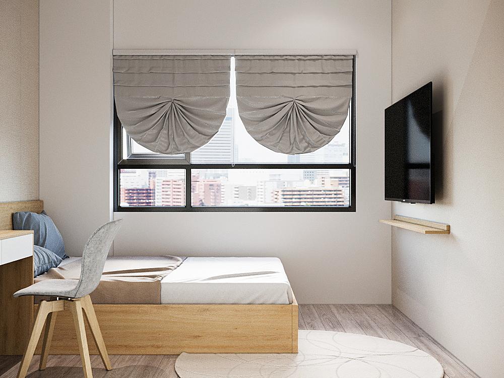 Ba phòng ngủ đều chung lối thiết kế tối giản, tận dụng được nhiều ánh sáng tự nhiên nhất.