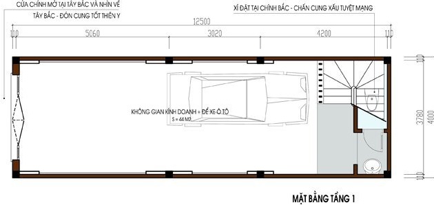 Mặt bằng tầng 1 nhà ống 