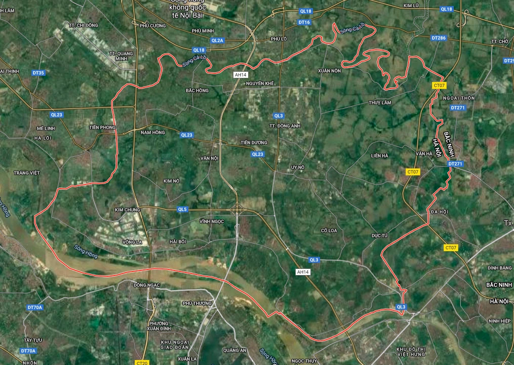 Huyện Đông Anh trên bản đồ Google vệ tinh