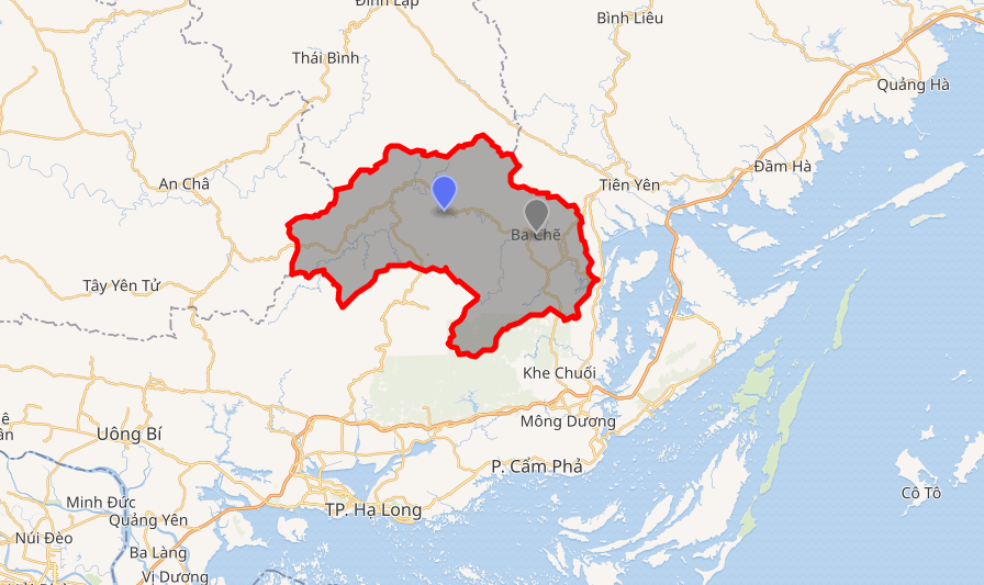 Huyện Ba Chẽ (khoanh đỏ), tỉnh Quảng Ninh trên bản đồ