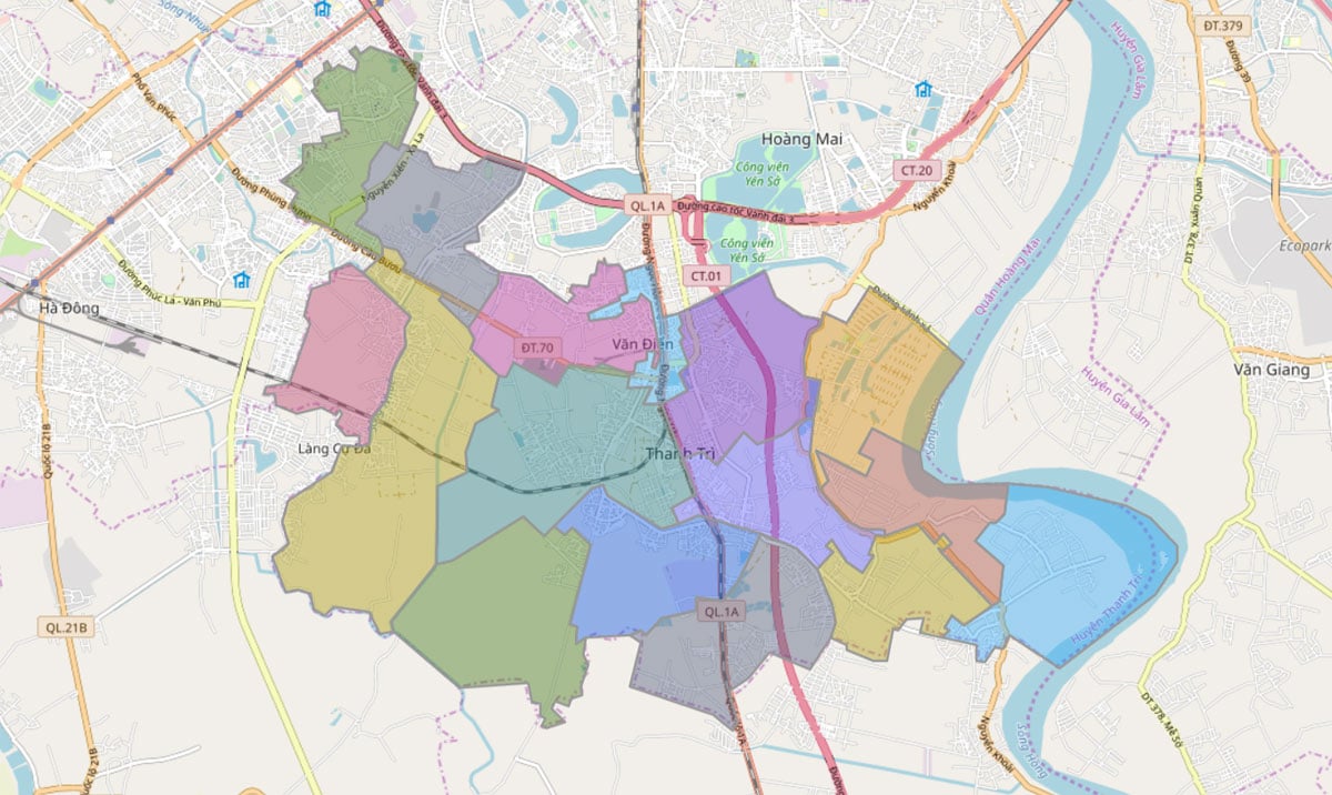 cận cảnh bản đồ huyện Thanh Trì