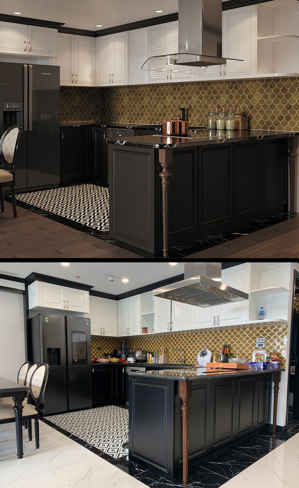 Phòng bếp hoàn thiện mang lại cảm giác thoáng sáng, sang trọng và ấm cúng hơn cả bản phối cảnh thiết kế 3D.