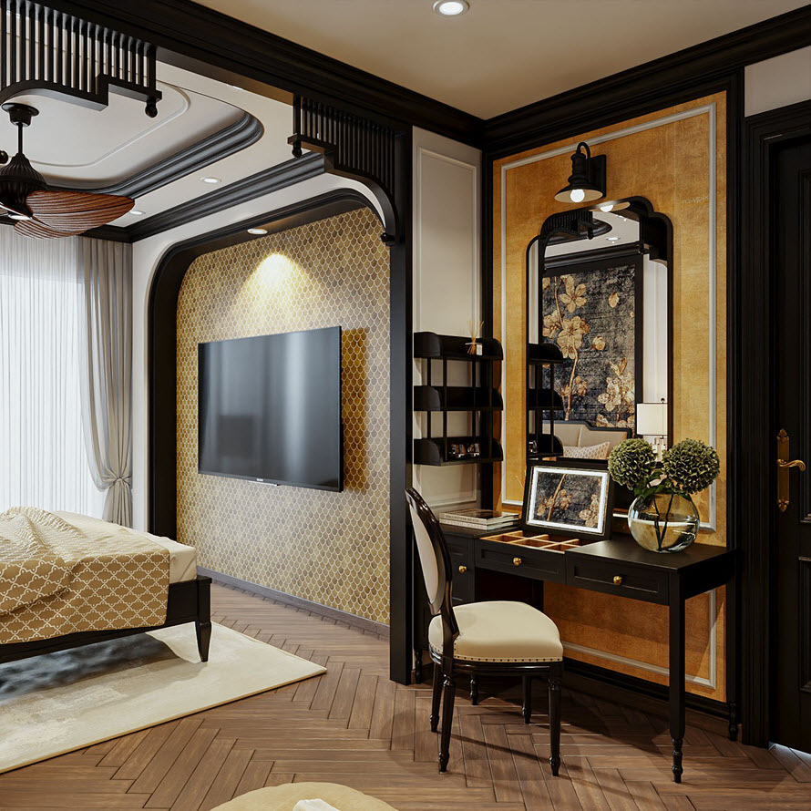 Phòng ngủ master rộng rãi, đủ chỗ để bố trí thêm góc làm việc tại nhà gọn đẹp.