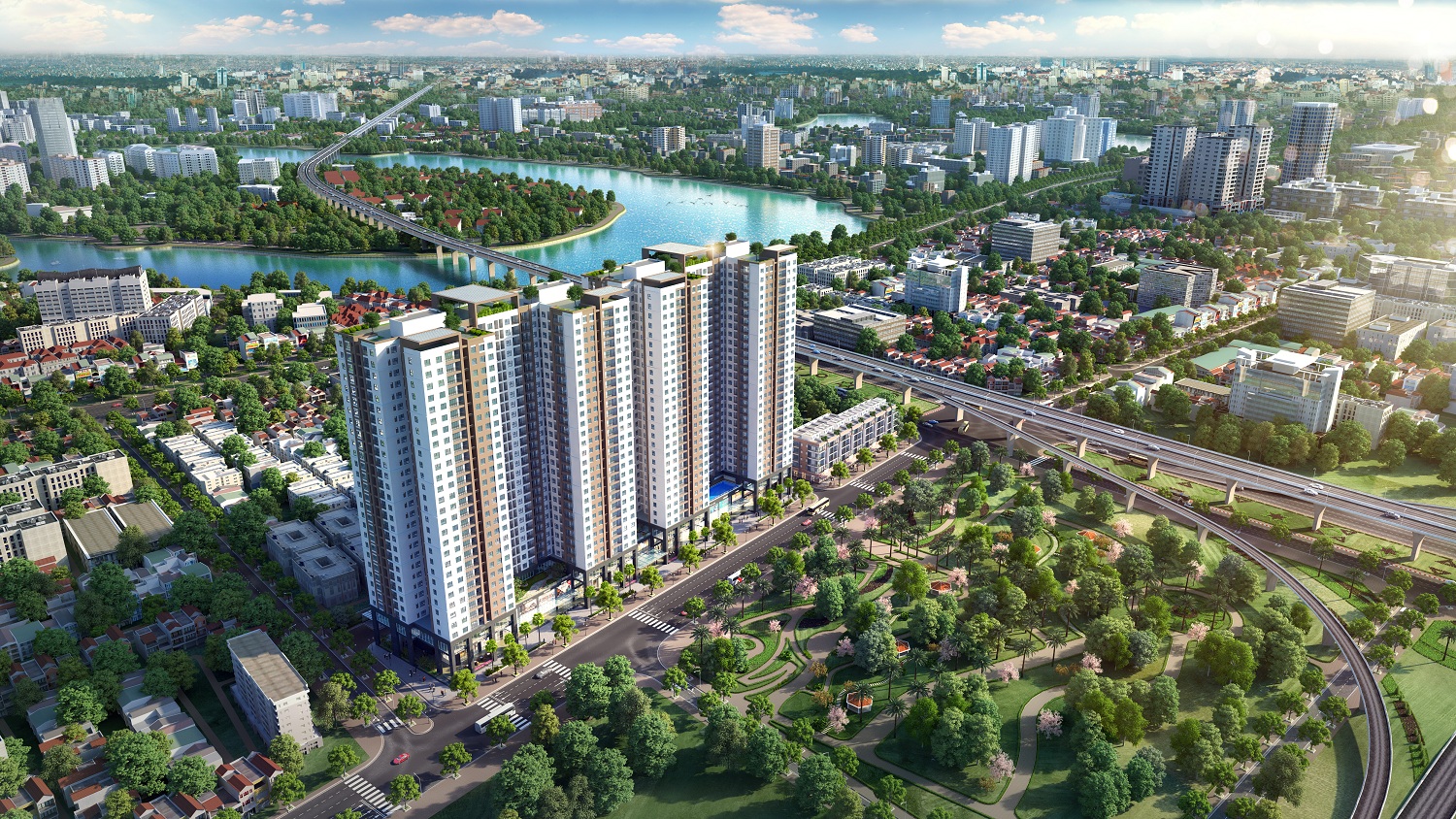 Phối cảnh tổng thể dự án chung cư Phương Đông Green Park Hoàng Mai, Hà Nội