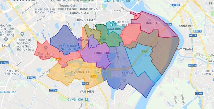Bản đồ hành chính quận Hoàng Mai, TP. Hà Nội