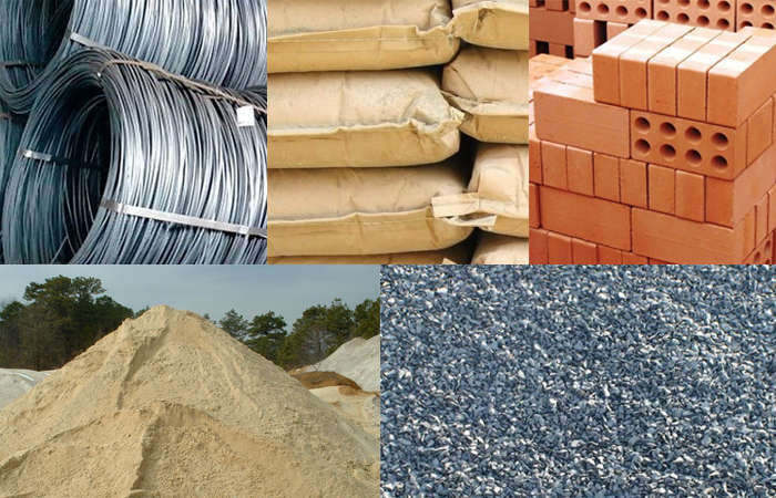 vật liệu xây dựng sắt, thép, xi măng, cát, sỏi đá
