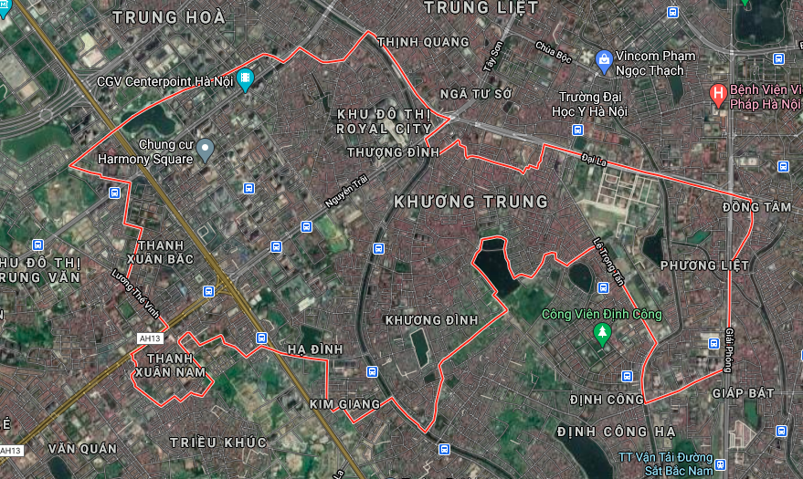 Vị trí quận Thanh Xuân trên bản đồ Google vệ tinh