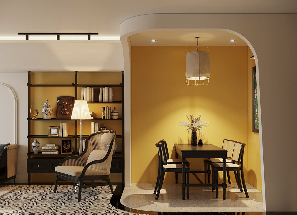 Không gian đọc sách và phòng ăn được thiết kế liền kề, liên thông với phòng khách tạo sự thống nhất, liền mạch và kết nối tối đa.