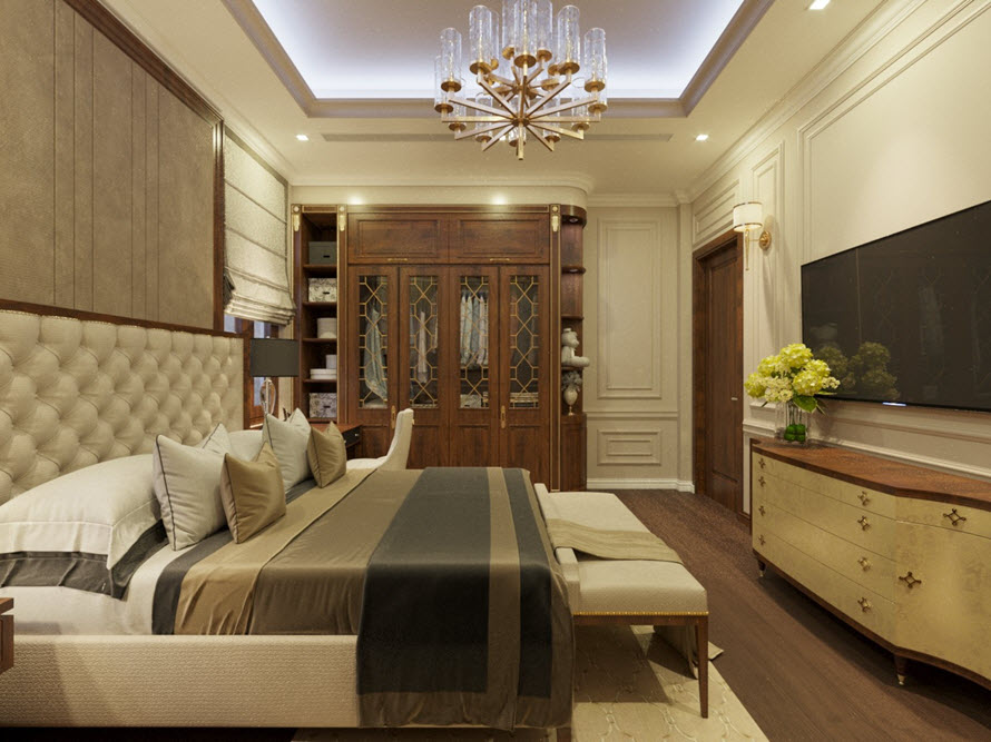Phòng ngủ thứ hai với thiết kế nội thất tương tự, tuy nhiên sử dụng tông màu trầm hơn.