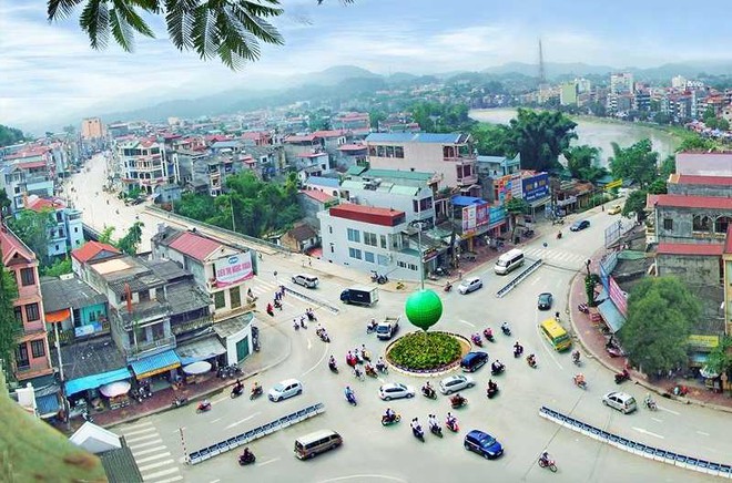 hình ảnh một góc trung tâm thành phố Cao Bằng nhìn từ trên cao