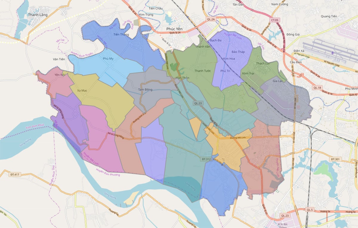 bản đồ hành chính huyện Mê Linh