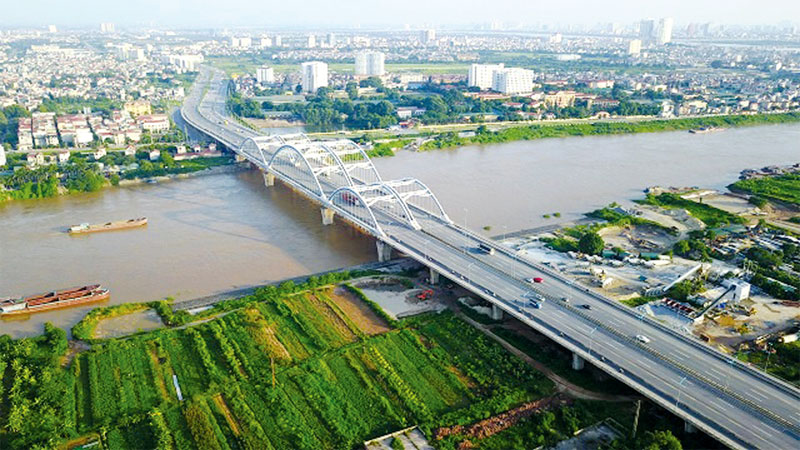 hình ảnh một góc huyện Đông Anh, Hà Nội với cầu  bắc qua sông