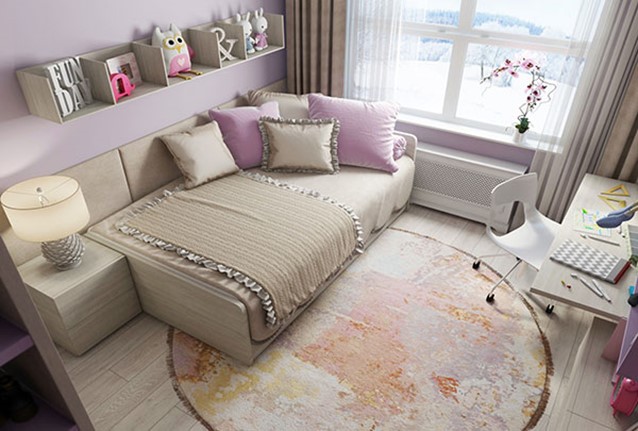 Mẫu thiết kế phòng ngủ xinh yêu dành cho cô con gái. Nội thất liền tường giúp tận dụng tối đa diện tích, không gian sử dụng.