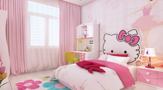 Mẫu thiết kế phòng ngủ con gái điển hình với sắc hồng nhẹ nhàng nữ tính. Bạn có thể trang trí căn phòng theo chủ đề yêu thích của trẻ.