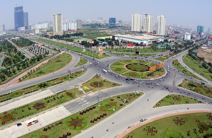 Đại lộ Thăng Long tại huyện Thạch Thất nhìn từ trên cao