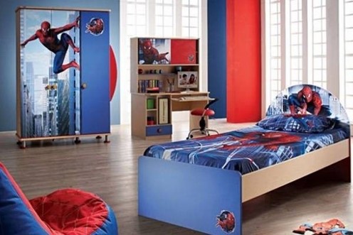 Thiết kế nội thất phòng ngủ con trai theo chủ đề người nhện hẳn bé sẽ thích mê.