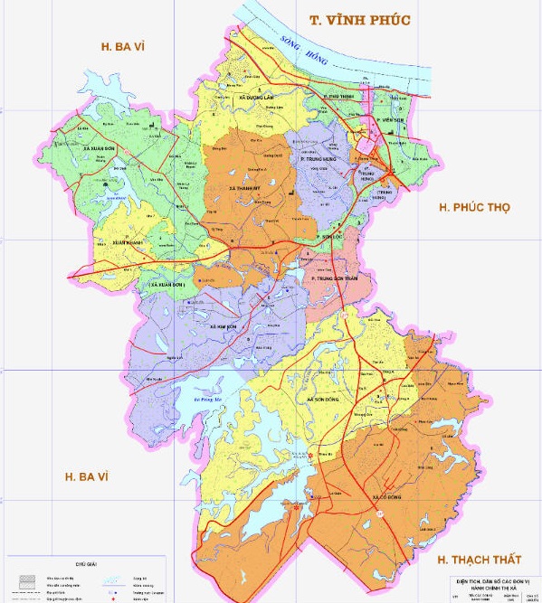 Bản đồ hành chính thị xã Sơn Tây, TP. Hà Nội