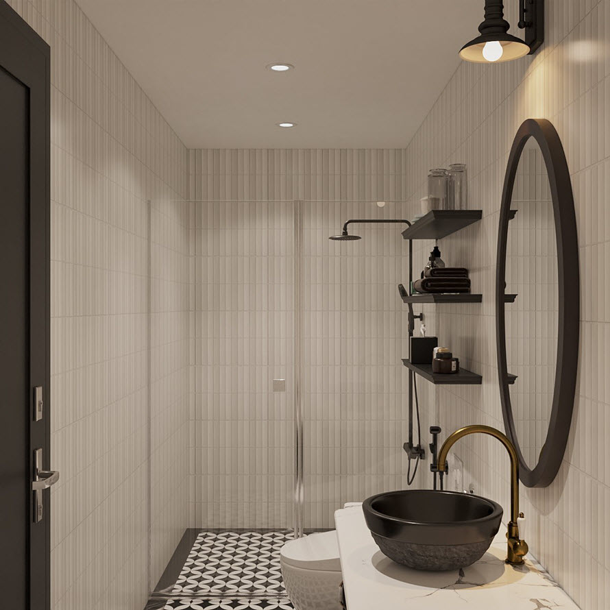 Các phòng tắm - vệ sinh trong biệt thự đều rất thoáng với ánh sáng được thiết kế khéo léo.