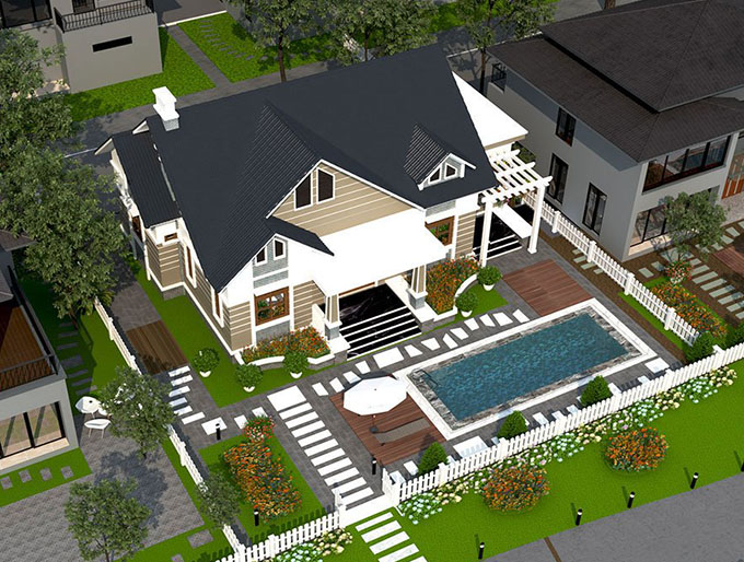 Phương án thiết kế nhà vườn 1 tầng mái Thái từ kiến trúc sư