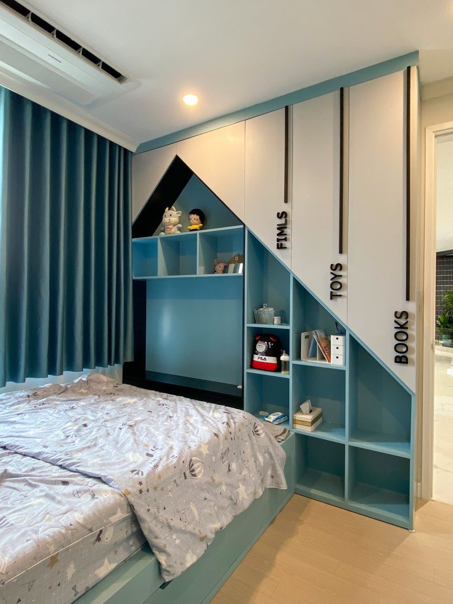 Phòng ngủ sử dụng nội thất màu xanh da trời
