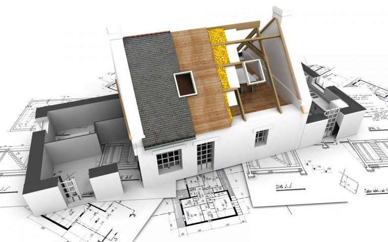 hình ảnh mô hình ngôi nhà và bản vẽ thiết kế