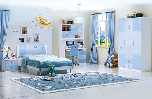 Phòng ngủ con trai sử dụng bảng màu xanh da trời trẻ trung, tươi sáng.