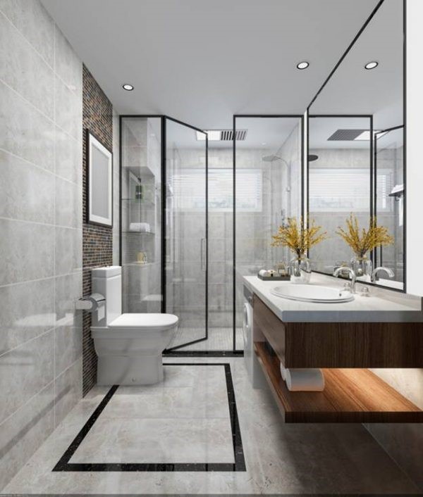 Phòng tắm - vệ sinh trong biệt thự nhà vườn 1 tầng mái Thái đủ đầy tiện nghi hiện đại. Khu tắm phân tách bởi vách kính trong suốt mang lại vẻ hiện đại, sang trọng.
