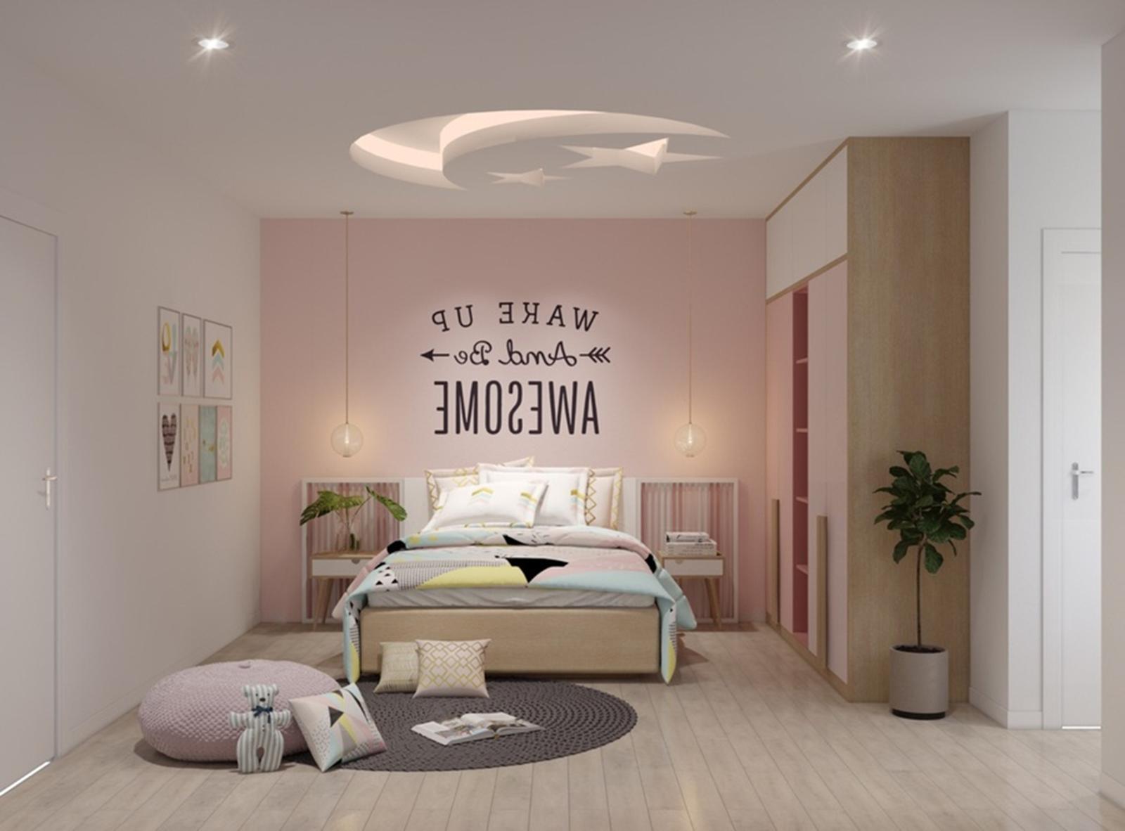 Phòng ngủ cho con gái với bảng màu hồng xinh yêu