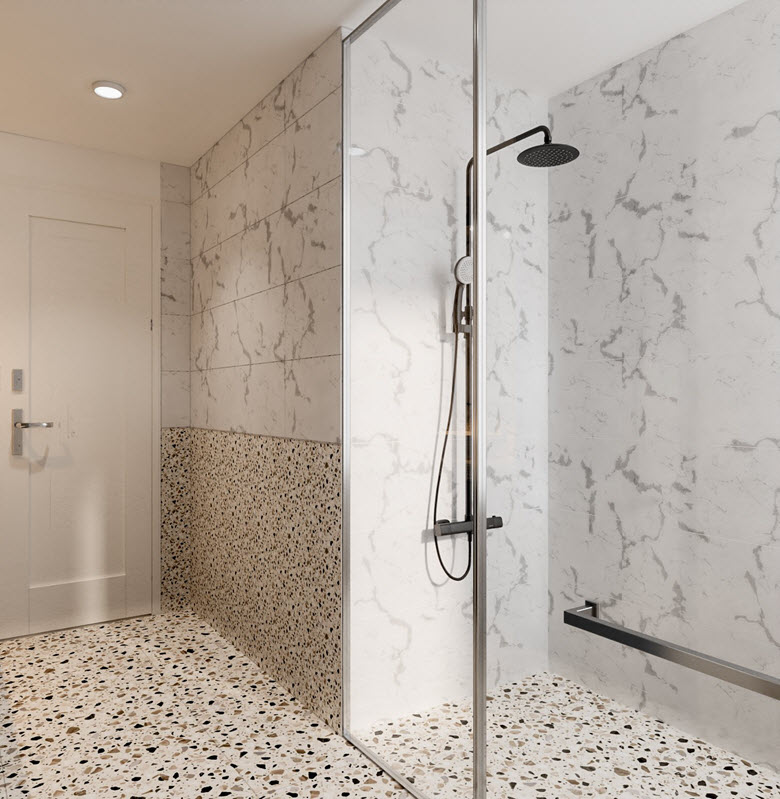 Các phòng tắm thiết kế theo lối tối giản, chú trọng vào công năng sử dụng.