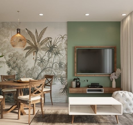 Ấn tượng nội thất phong cách Indochine kết hợp Tropical trong căn hộ 2PN+1