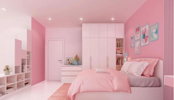 Màu hồng nữ tính giúp phòng ngủ của cô con gái trở nên xinh yêu hơn.