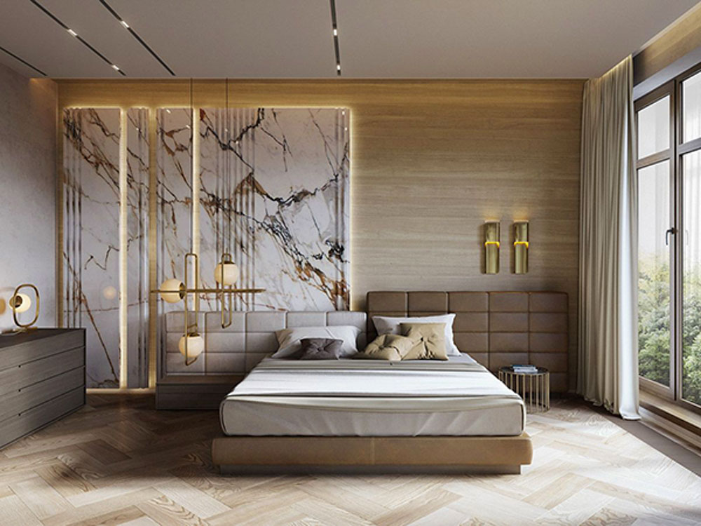 Thiết kế phòng ngủ master hiện đại hướng đến sự sang trọng, tiện nghi, đẳng cấp bằng cách sử dụng nghệ thuật đường nét và kết cấu không gian mở.