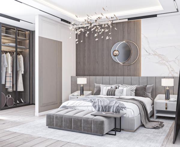 Phòng ngủ master được thiết kế nội thất theo phong cách hiện đại, tối giản, phù hợp với nhu cầu thực tế nhưng vẫn mang màu sắc riêng.