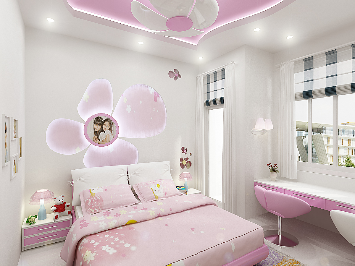 Một không gian tràn ngập sắc hồng siêu đáng yêu tạo nên sự ngọt ngào, ấm áp trong phòng ngủ của bé gái.