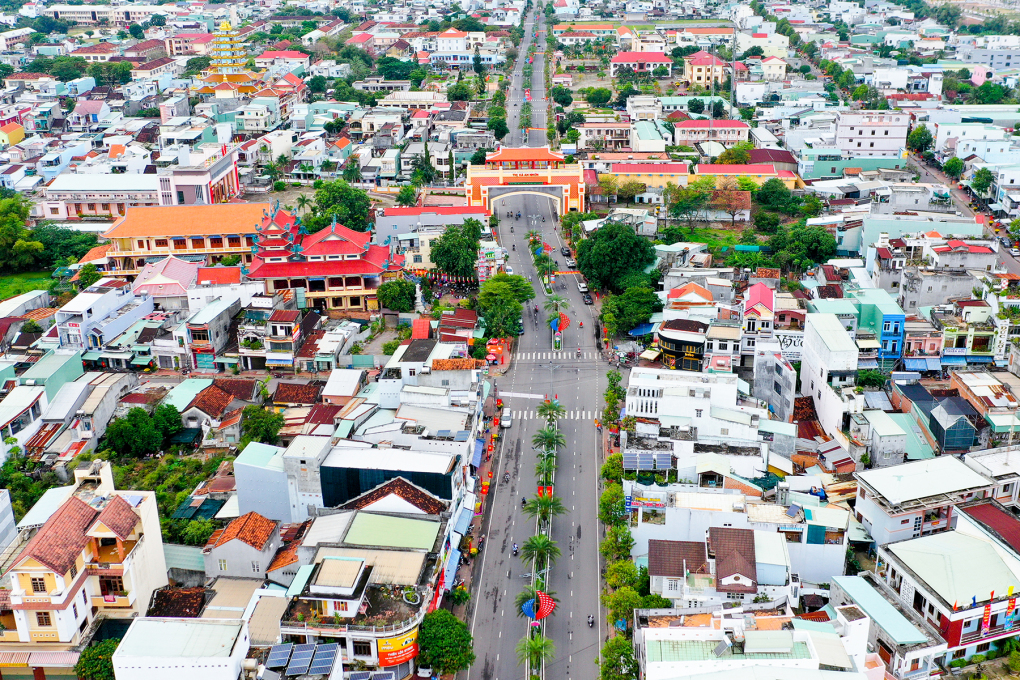 Một góc thị xã An Nhơn, tỉnh Bình Định nhìn từ trên cao