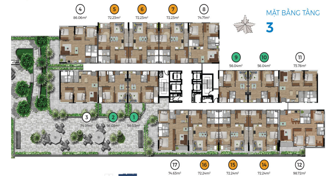 Mặt bằng Mizuki Park tòa MP1