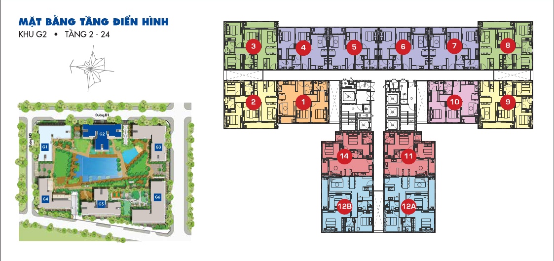 Mặt bằng tầng điển hình khu G2 dự án Sunrise Riverside Nhà Bè