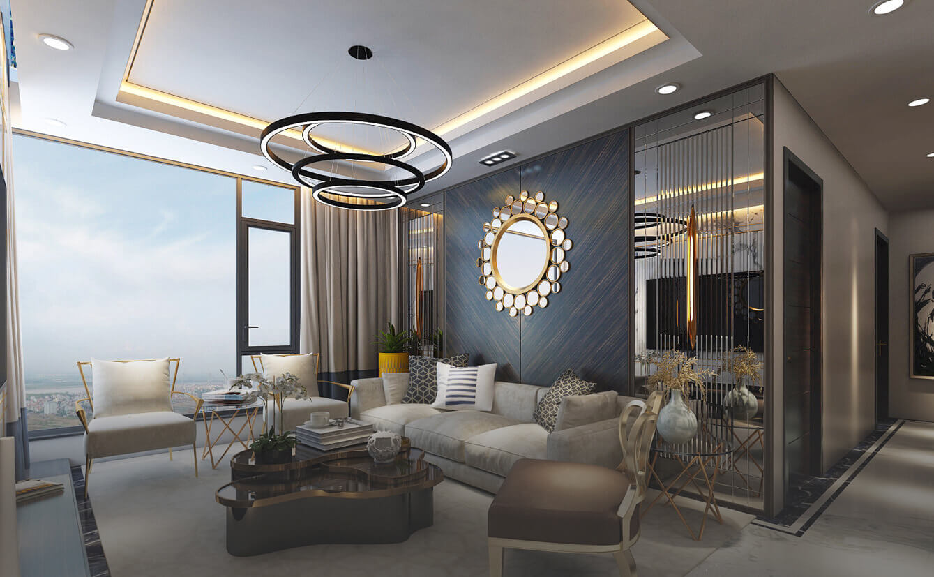 Phòng khách căn hộ Sunshine City Sài Gòn được trang bị hệ thống thiết bị cao cấp chuẩn 5 sao, bài trí tinh tế, màu sắc trang nhã, tầm nhìn khoáng đạt.