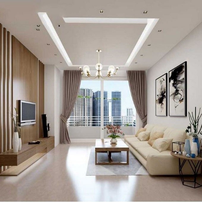 Phòng khách thoáng sáng, thiết kế nội thất hiện đại tối giản.
