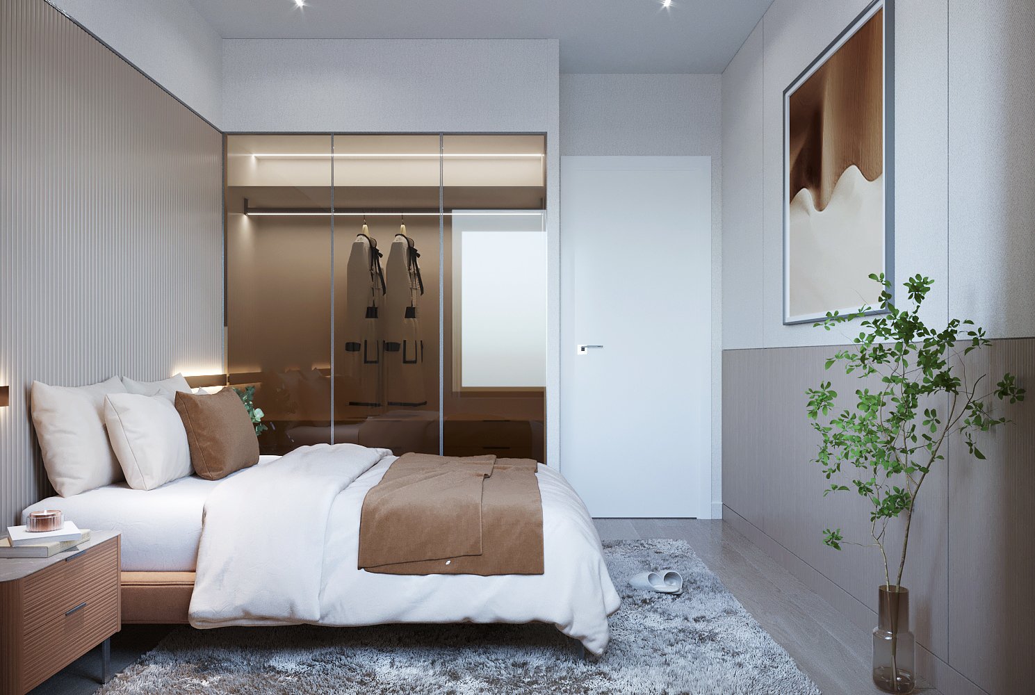 Phòng ngủ master phong cách hiện đại, tối giản.