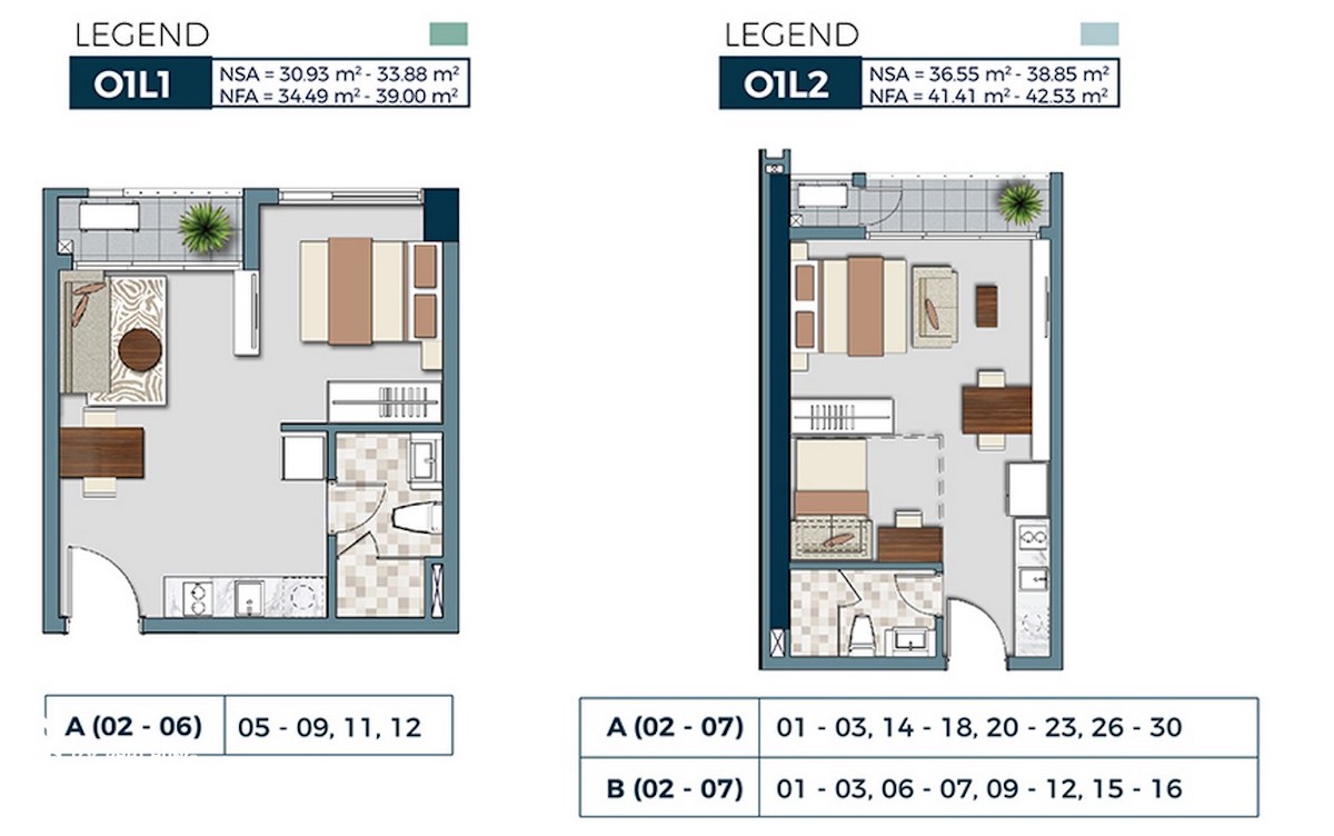 Phối cảnh mặt bằng căn hộ Officetel dự án Lancaster Legacy