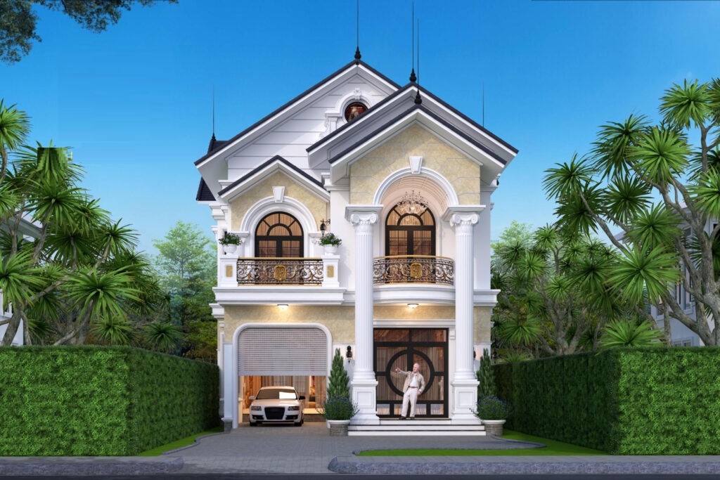 Biệt thự mini 2 tầng mái Thái phong cách tân cổ điển.