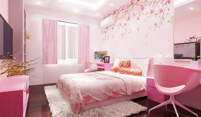 Phòng ngủ xinh yêu với sắc hồng ngọt ngào dành cho cô con gái.