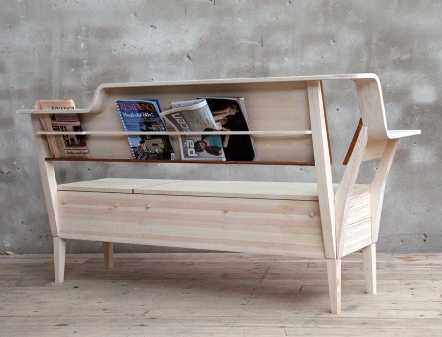 Ghế gỗ dài kiêm giá đựng tạp chí